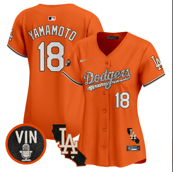 Women Los Angeles Dodgers #18 Yamamoto 2025 orange Limited Stitched Jersey style 2